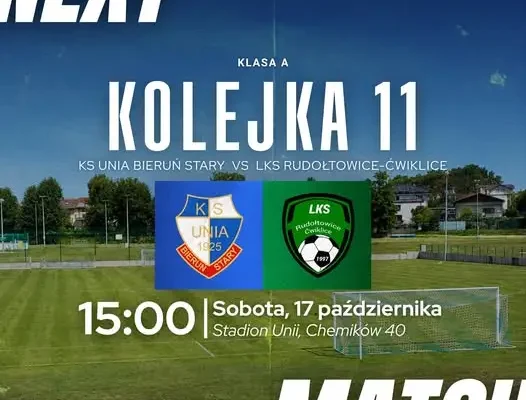 KS Unia Bieruń Stary zagra z LKS Rudołtowice-Ćwiklice w 11. kolejce A klasy