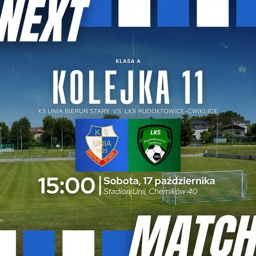 KS Unia Bieruń Stary zagra z LKS Rudołtowice-Ćwiklice w 11. kolejce A klasy