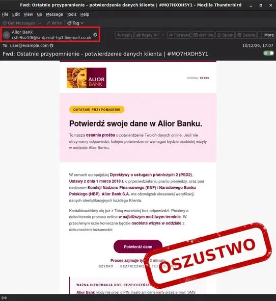 Fałszywe ostrzeżenie o blokadzie konta. Oszuści polują na klientów Alior Banku