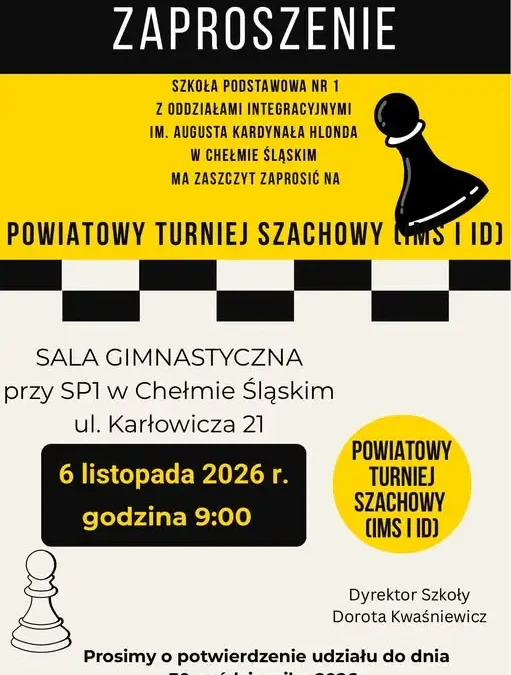 Powiatowy Turniej Szachowy w Chełmie Śląskim – zaproszenie dla szkół