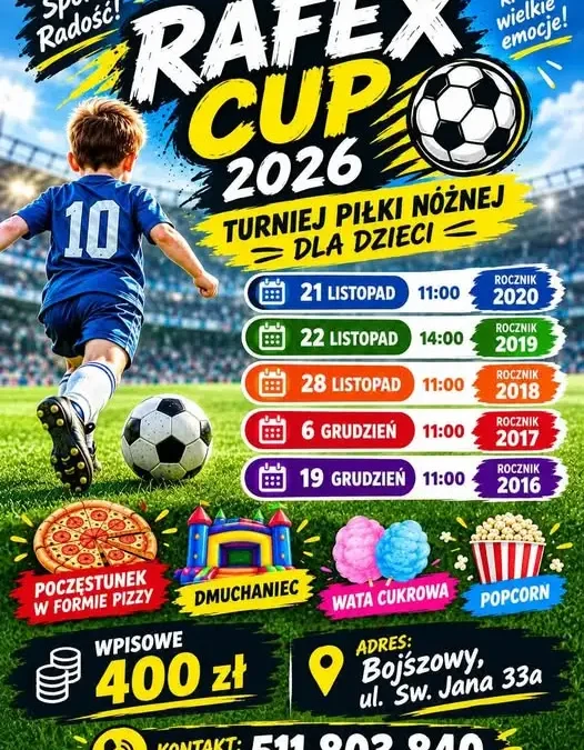 RAFEX CUP 2026 w Bojszowach – zapisy na halowy turniej dla dzieci