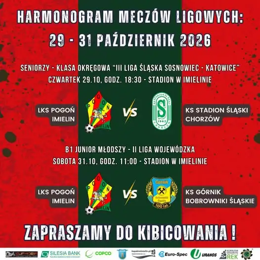 Piłkarski weekend w Imielinie: seniorzy zagrają w czwartek, juniorzy w sobotę