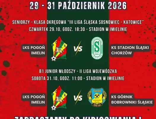 Piłkarski weekend w Imielinie: seniorzy w czwartek, juniorzy w sobotę