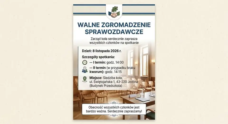 Walne Zgromadzenie Sprawozdawcze w Jedlinie – 8 listopada 2026