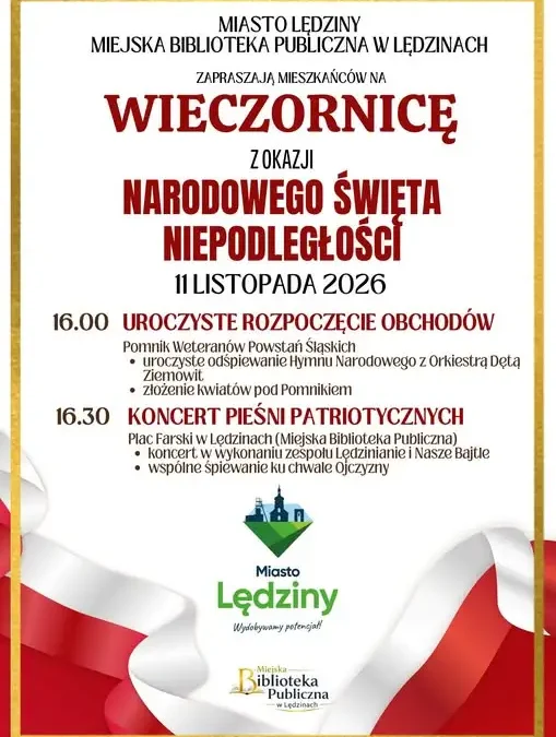 Lędziny zapraszają na obchody 108. rocznicy odzyskania niepodległości