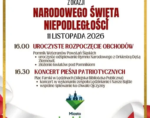 Lędziny zapraszają na obchody 108. rocznicy odzyskania niepodległości