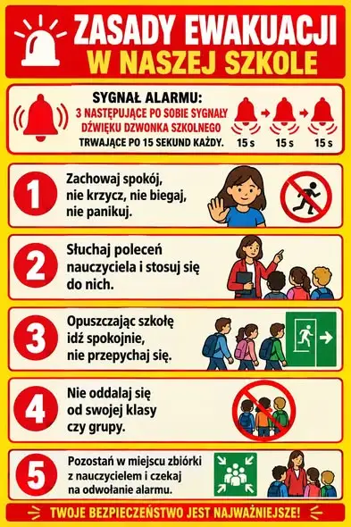 Próbna ewakuacja w szkole – uczniowie i nauczyciele sprawdzili procedury na wypadek pożaru